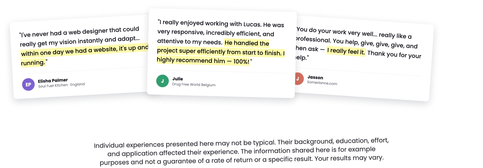 Written testimonials from JansenLucas.com clients